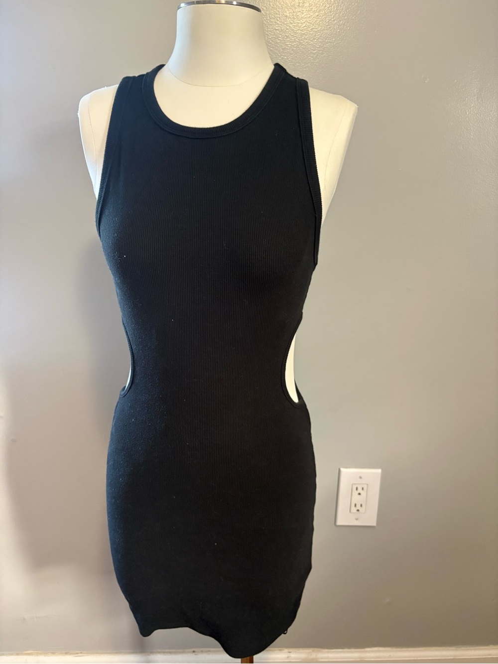 Zara Black Sleeveless Cutout Ribbed Tank Dress - Unbranded